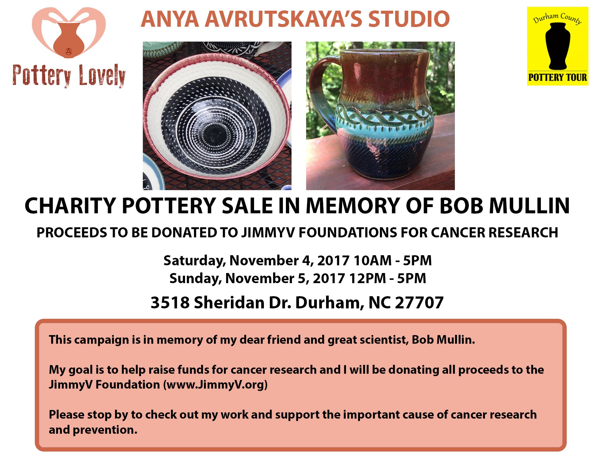 Charity Pottery Sale - Memory Bob Mullin