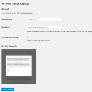 WP Post Popup Plugin Settings